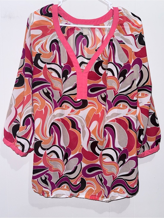Banana Republic Tops - Banana Republic Retro Swirl 3/4 Sleeve Bubble Hem Henley Blouse Sz L